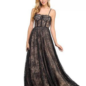 SAY YES Juniors' Sequin-Lace Bustier Sweetheart-Neck Gown Black/Rose Size 5/6